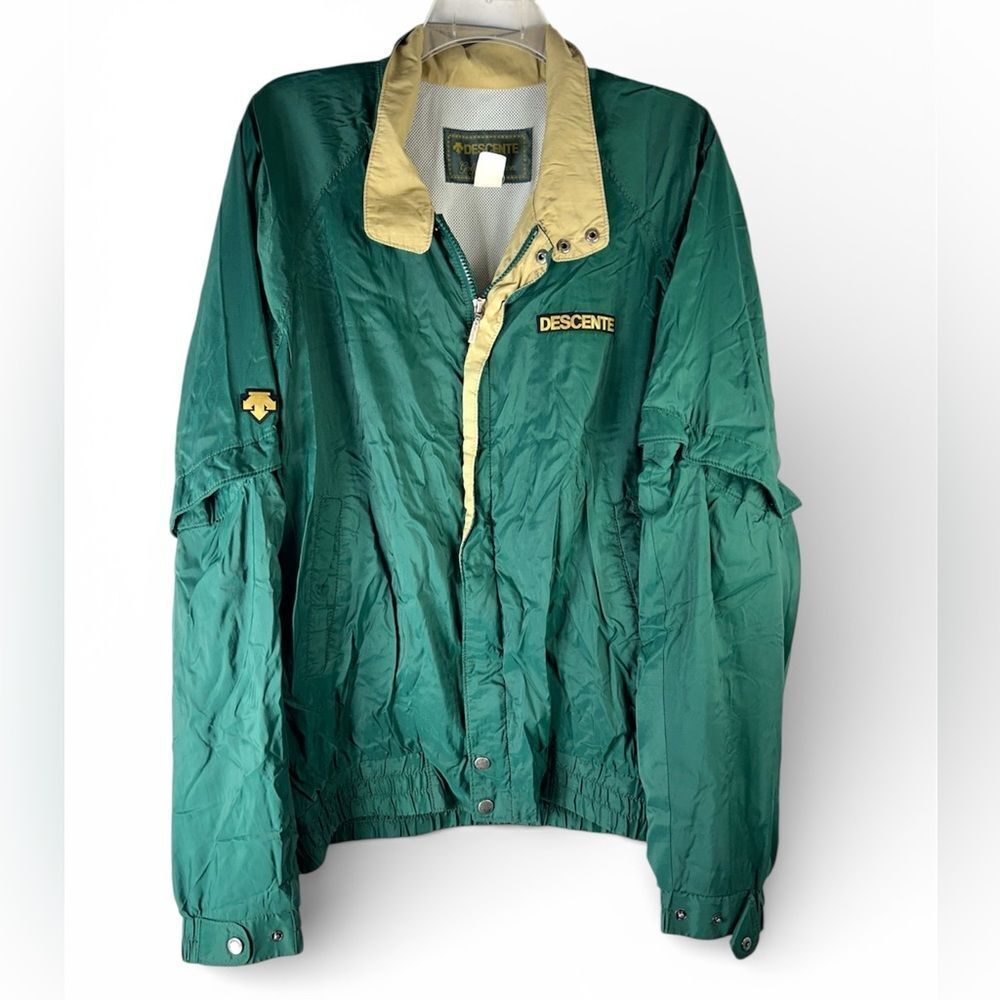 DESCENTE VTG MENS COAT LARGE GREEN GOLD SOFT SHELL 90s snow skiing windbreaker